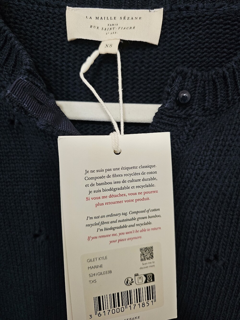 NWT! Sezane Kyle Navy Blue Pointelle Cardigan Knit Sweater Size XS - Picture 4 of 8